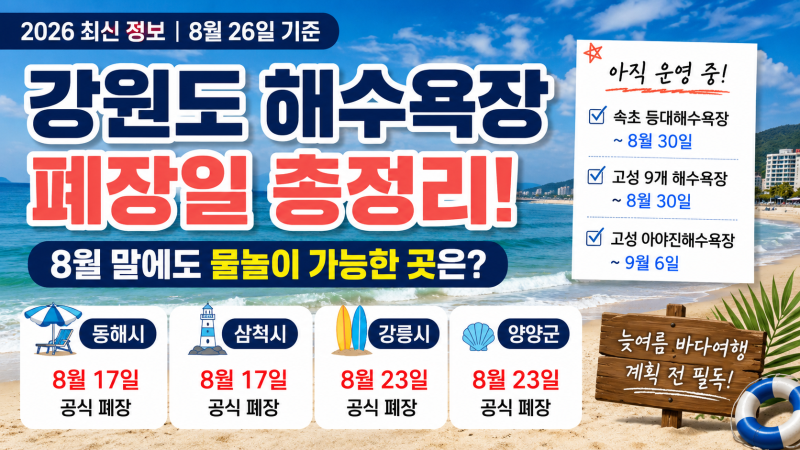 2026 강원도 해수욕장 폐장일 총정리｜8월 말에도 물놀이 가능한 곳은? 강릉·속초·양양·고성