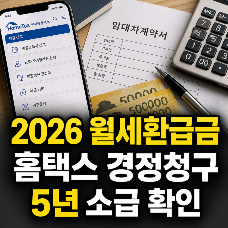 2026 월세환급금 신청 방법과 홈택스 경정청구, 5년 소급 최대 170만원