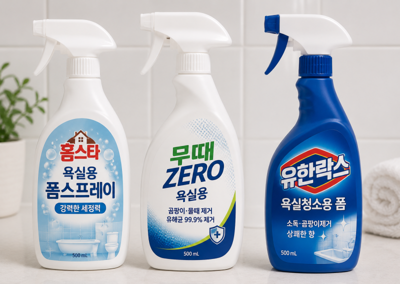 욕실 세제 추천! 폼스프레이 vs 마트 '무때 ZERO·홈스타' 등 & 실전 청소 도구 추천