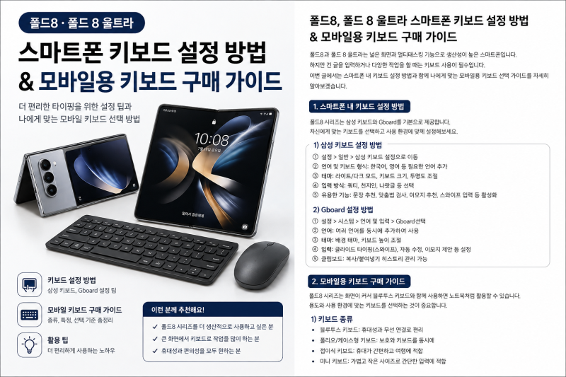 갤럭시 Z 폴드8·폴드8 울트라 키보드 설정 방법과 모바일 키보드 구매 가이드