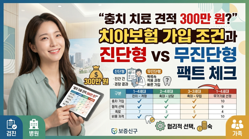 "충치 치료 견적 300만 원?" 치아보험 가입 조건과 진단형 vs 무진단형 팩트 체크