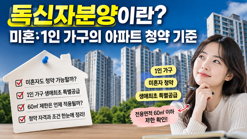 독신자분양이란? 미혼·1인 가구 아파트 청약부터 생애최초 특별공급까지