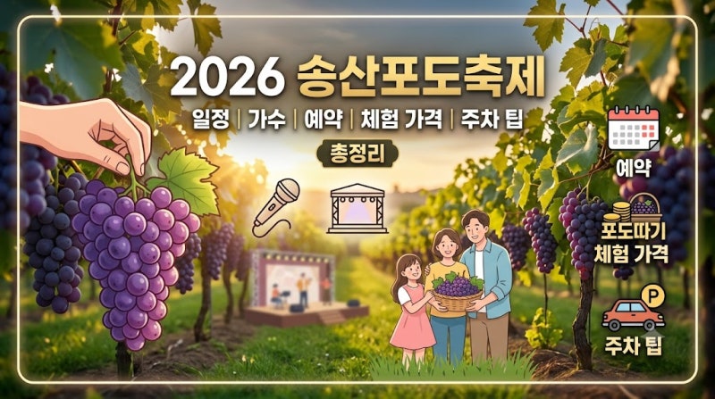화성 가볼만한곳, 2026 송산포도축제 일정 가수 예약 총정리 (+포도따기 체험 가격 주차 팁)