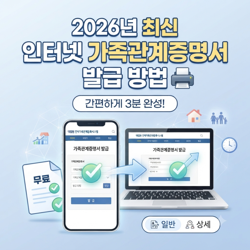 2026년 최신 인터넷 가족관계증명서 발급 방법, 수수료 및 상세·일반 차이 완벽 가이드