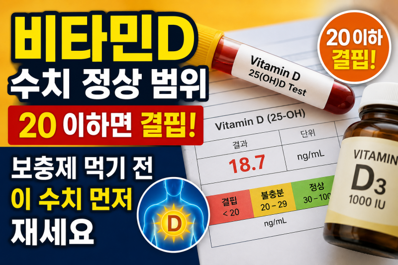비타민D 수치 정상 범위 — 20 이하면 결핍인데 보충제 먹기 전 이 수치 먼저 재세요