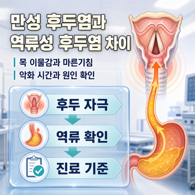 목에 무언가 걸린 느낌과 발작성 마른기침이 반복되나요? 만성 후두염과 역류성 후두염 차이