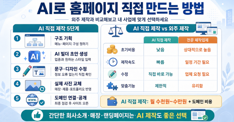 2026 홈페이지 제작 견적 총정리｜업종별 비용부터 AI로 직접 만드는 방법