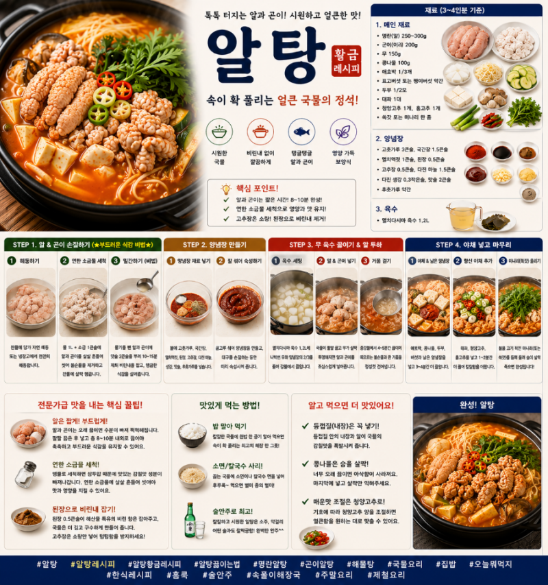 알·곤이 손질부터 세팅까지! 실패 없는 얼큰한 명란 알탕 끓이는 법