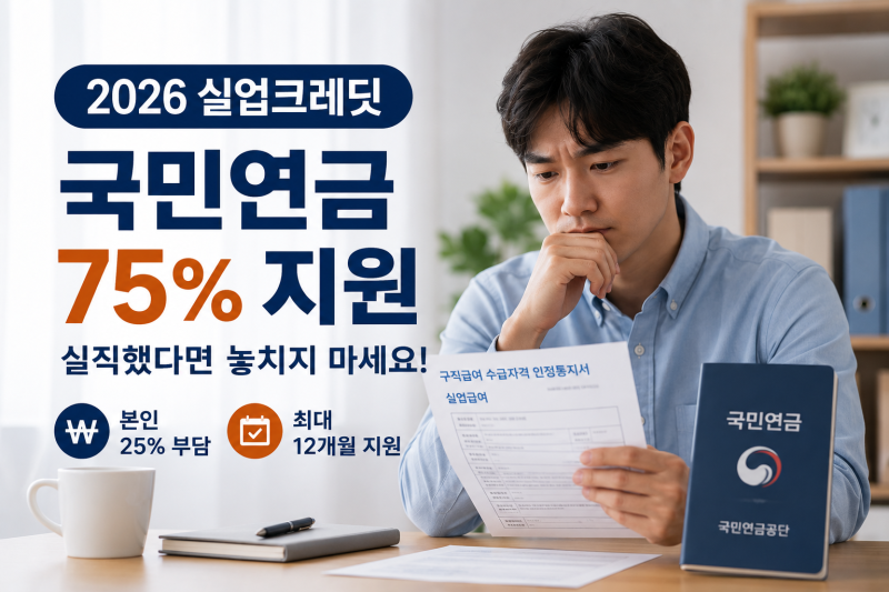 실직했다면 국민연금 그냥 중단하지 마세요｜2026 실업크레딧 75% 지원