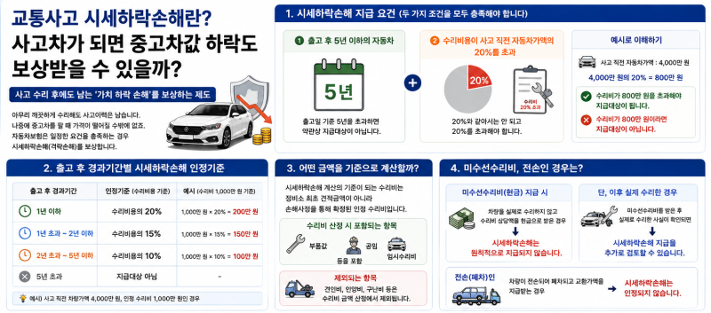 교통사고 시세하락손해란? 사고차가 되면 중고차값 하락도 보상받을 수 있을까?