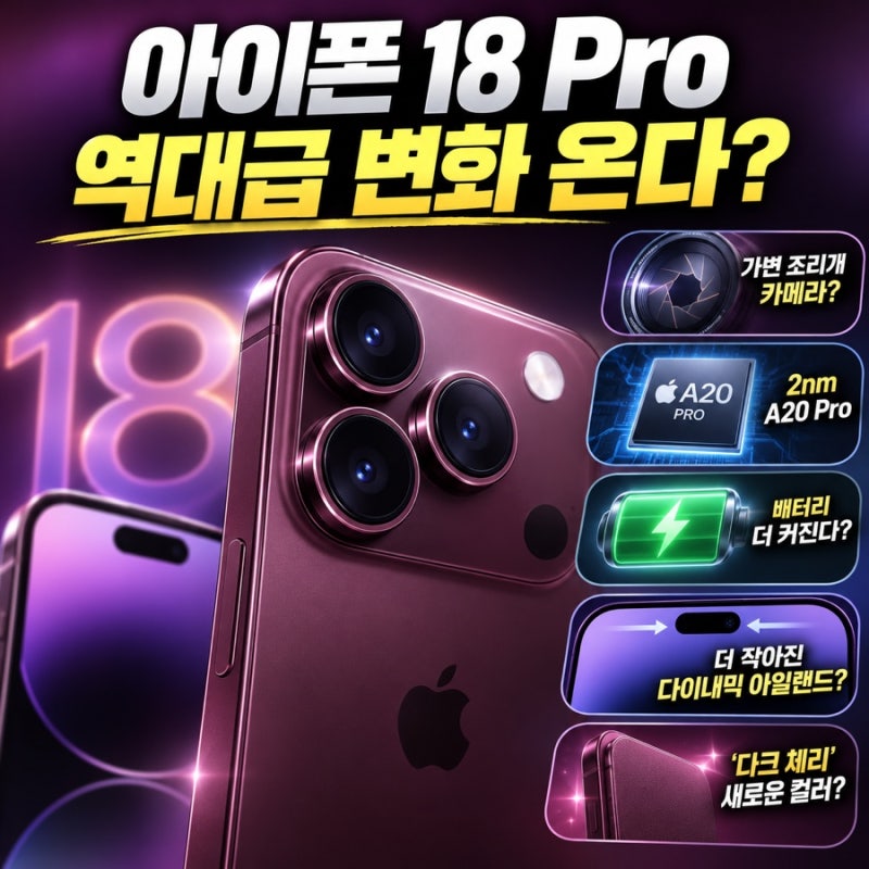 드디어 윤곽 나왔다! 아이폰 18 프로 라인업, 뭐가 달라질까? 카메라, 배터리, 다크 체리 색상....