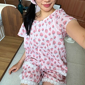 에세르 ezer 딸기 요루 거즈면 파자마 잠옷 핑크 자랑글