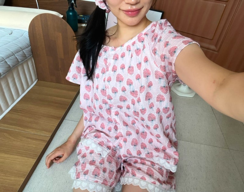 에세르 ezer 딸기 요루 거즈면 파자마 잠옷 핑크 자랑글