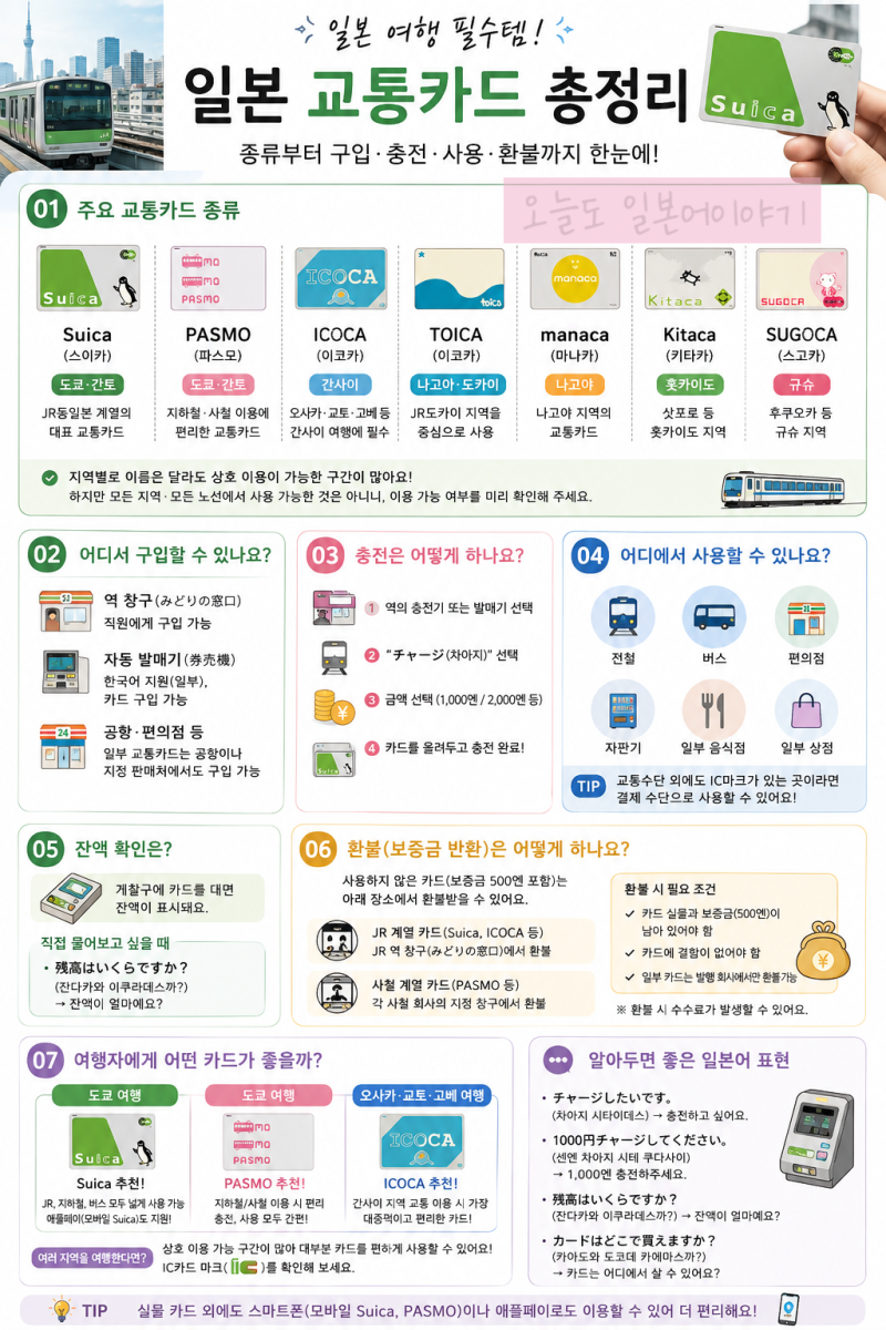 일본 여행 필수템! 일본 교통카드 총정리｜Suica·PASMO·ICOCA 차이부터 충전 방법까지