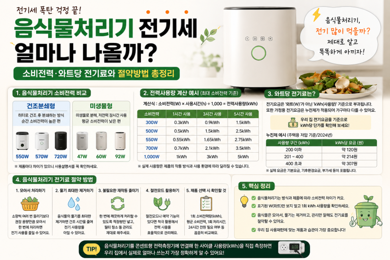 음식물처리기 전기세 500W면 얼마나 나올까?절약방법 알아보자