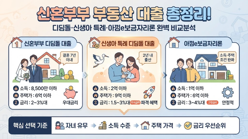 신혼부부 부동산 대출 총정리! 2026년도 디딤돌·신생아 특례·아낌e보금자리론 완벽 비교분석