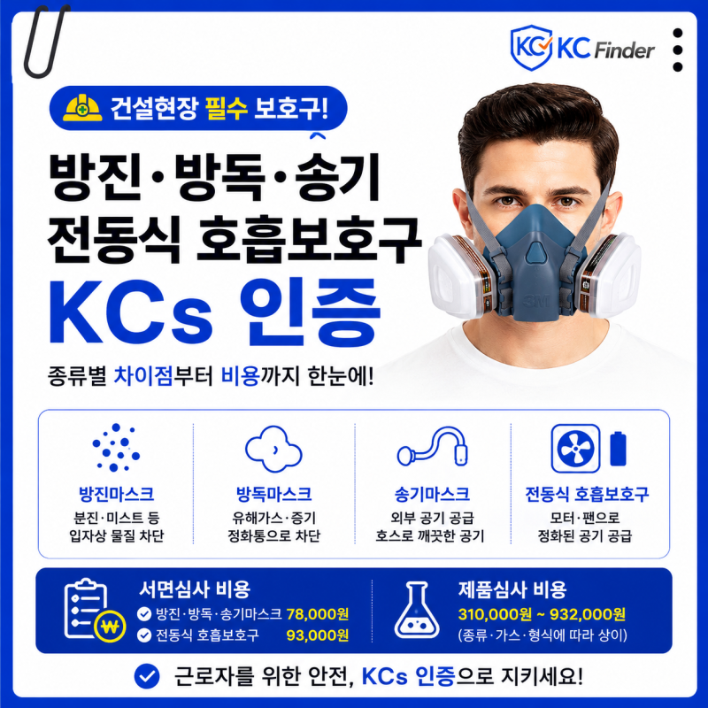 방진마스크·방독마스크·송기마스크·전동식 호흡보호구 KCs 인증 총정리! 비용부터 여러 모....