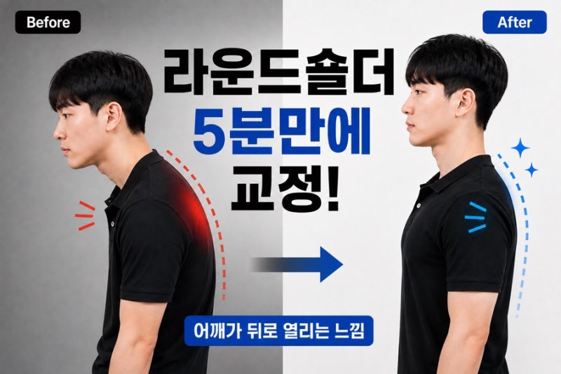 매일 5분, 라운드숄더 교정 운동 4가지