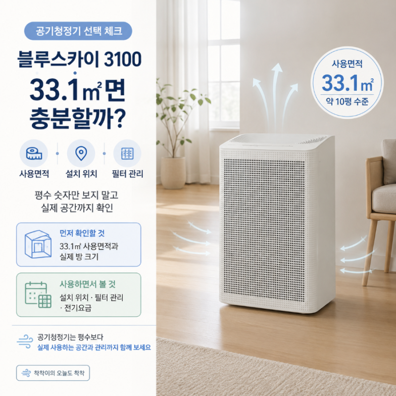 삼성 블루스카이 3100 공기청정기, 사용면적과 필터 관리까지