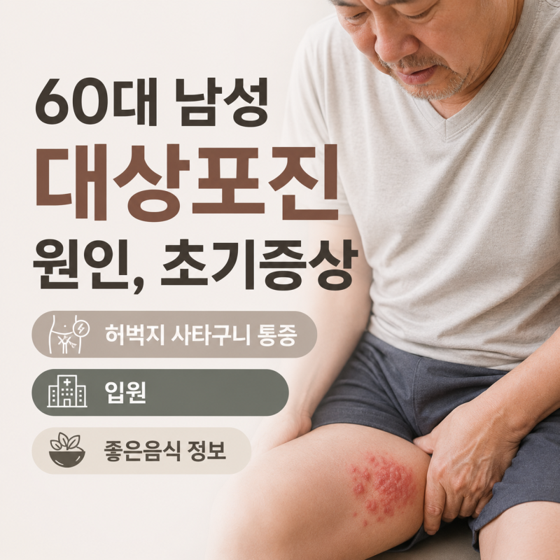 60대 남성 대상포진 원인, 초기증상 허벅지 사타구니 통증 / 입원 / 좋은음식 정보