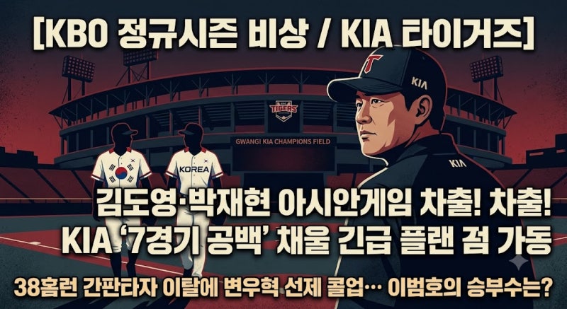 김도영·박재현 아시안게임 차출로 비상 걸린 KIA 타이거즈, '7경기 공백'을 메울 이범호 감독....