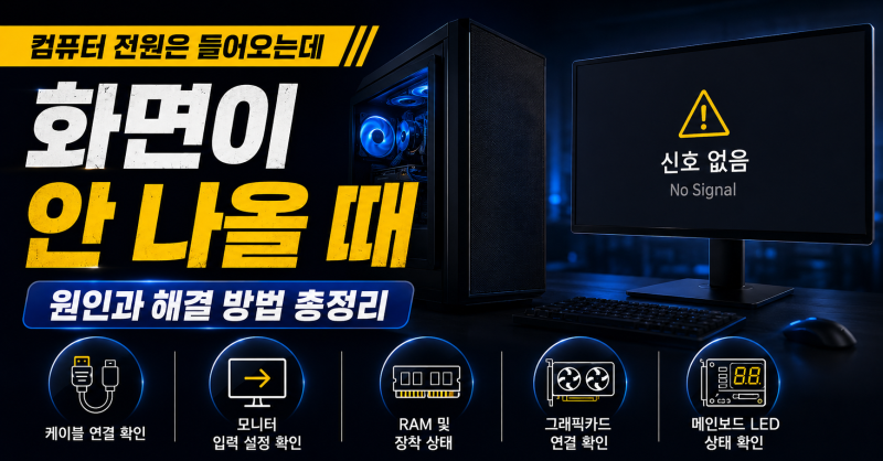 컴퓨터 전원은 들어오는데 화면이 안 나올 때｜모니터 신호 없음 원인과 해결 방법