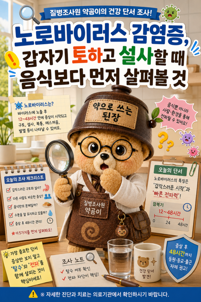 노로바이러스 감염증, 갑자기 토하고 설사할 때 음식보다 먼저 살펴볼 것
