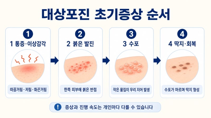 대상포진 초기증상 순서｜통증 후 발진·수포, 병원 가야 할 때