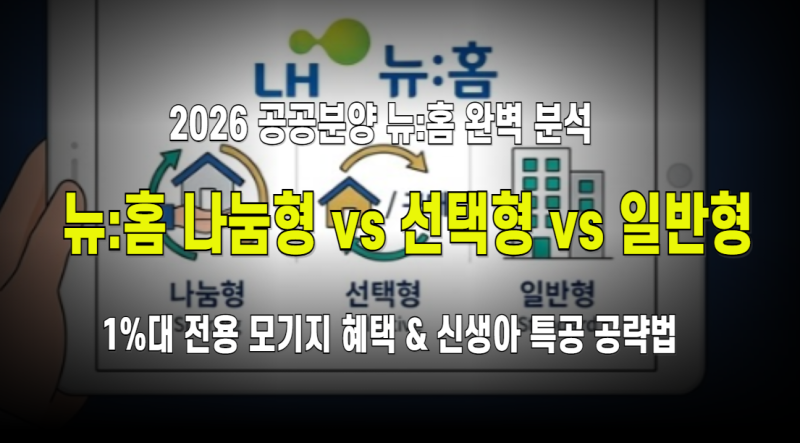2026 공공분양 '뉴:홈' 청약 완벽 분석: 나눔형·선택형·일반형 비교 & 신생아 특공 당첨 전략