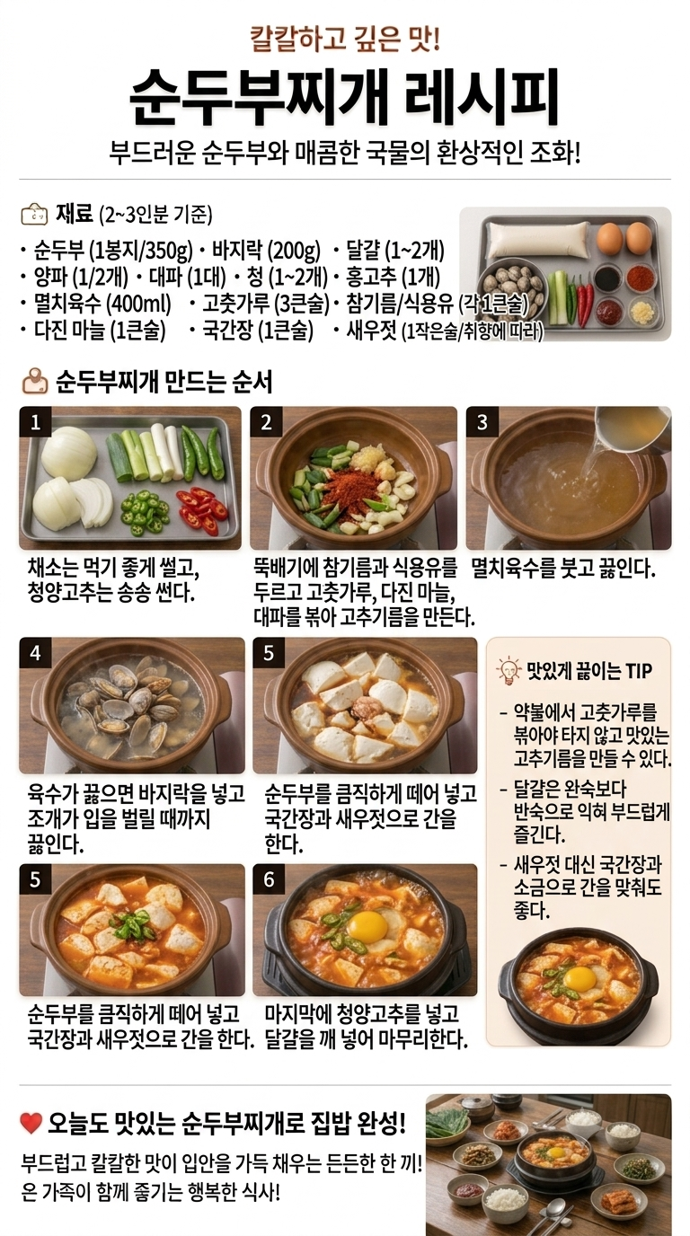 순두부찌개 맛있게 끓이는 법 | 바지락 들어가 감칠맛 폭발하는 황금레시피