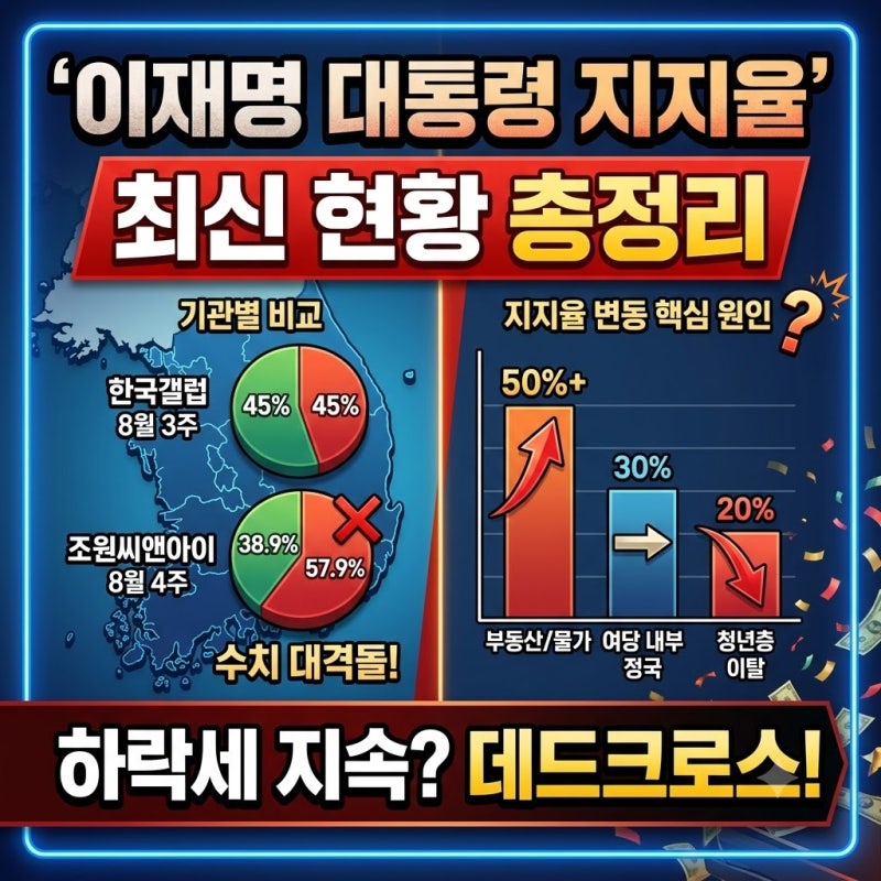 이재명 대통령 지지율 최신 현황 및 하락 원인 분석 (여론조사 기관별 총정리)
