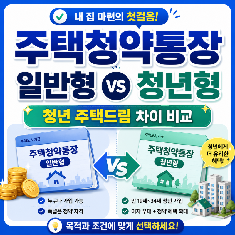 주택청약종합저축 일반형 vs 청년형 비교｜청년 주택드림 청약통장 차이
