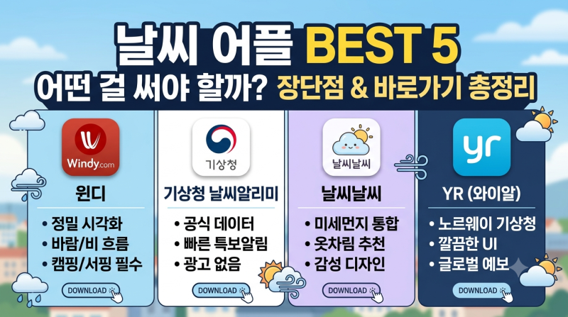 정확한 날씨 앱 추천 TOP 5: 특징, 장단점, 바로가기 링크 한눈에 보기
