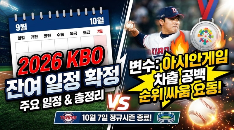 2026 KBO 리그 잔여 경기 일정 확정｜10월 7일까지 주요 일정·아시안게임 변수 총정리 ⚾