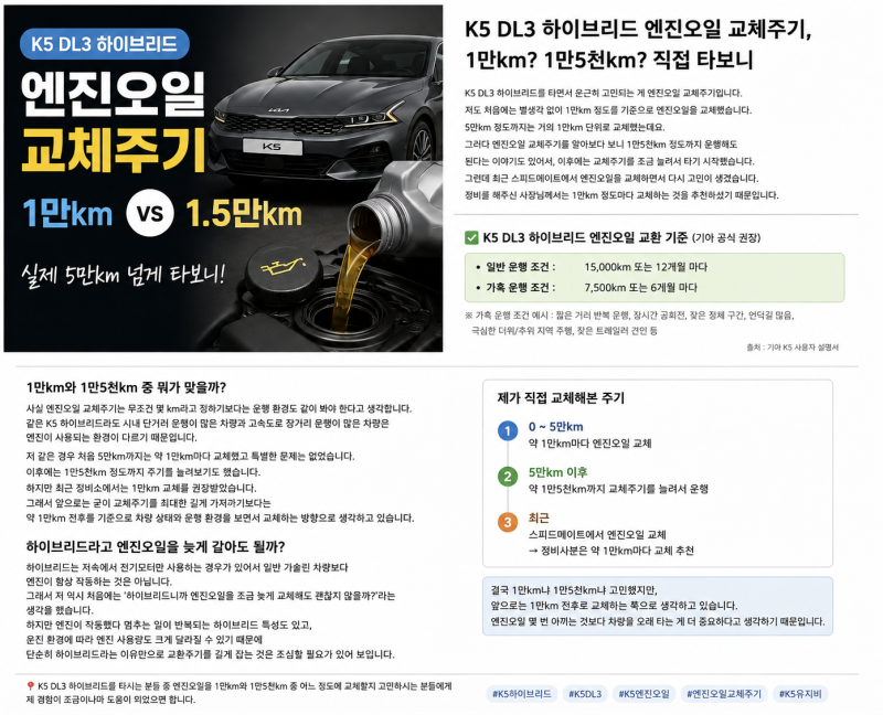 K5 DL3 하이브리드 엔진오일 교체주기, 1만km? 1만5천km? 직접 타보니