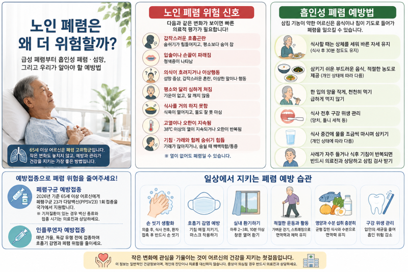 노인 폐렴은 왜 더 위험할까? / 급성 폐렴부터 흡인성 폐렴·섬망, 그리고 우리가 알아야 할 ....