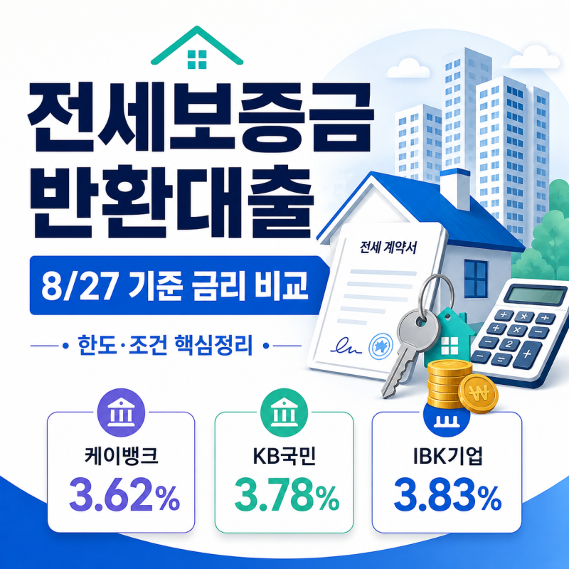전세보증금반환대출 조건 한도 금리 비교 2026년 8월 전세퇴거자금대출 총정리