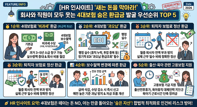 "새는 돈을 막아라!" 회사와 직원이 모두 웃는 4대보험 숨은 환급금 발굴 우선순위 TOP 5