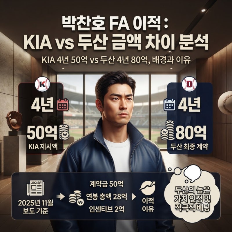 KIA 타이거즈가 FA 유격수 박찬호에게 제시한 금액은 4년 총액 50억원, 왜 두산 80억으로 갔나