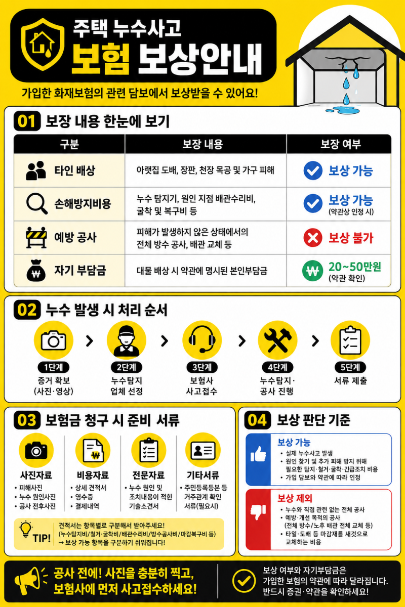 우리 집 누수, 보험에서 어디까지 보상될까요?