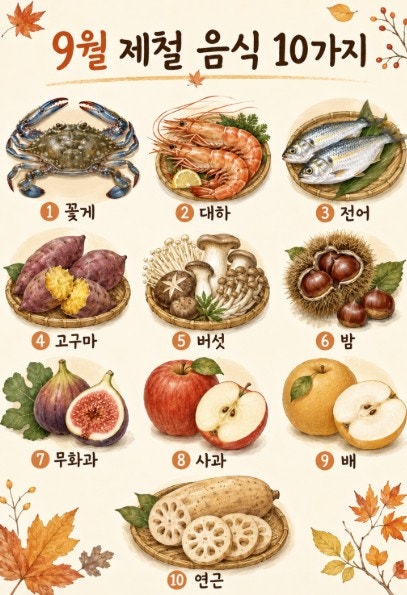 9월 제철음식 10가지 총정리 가을 제철 식재료와 추천요리