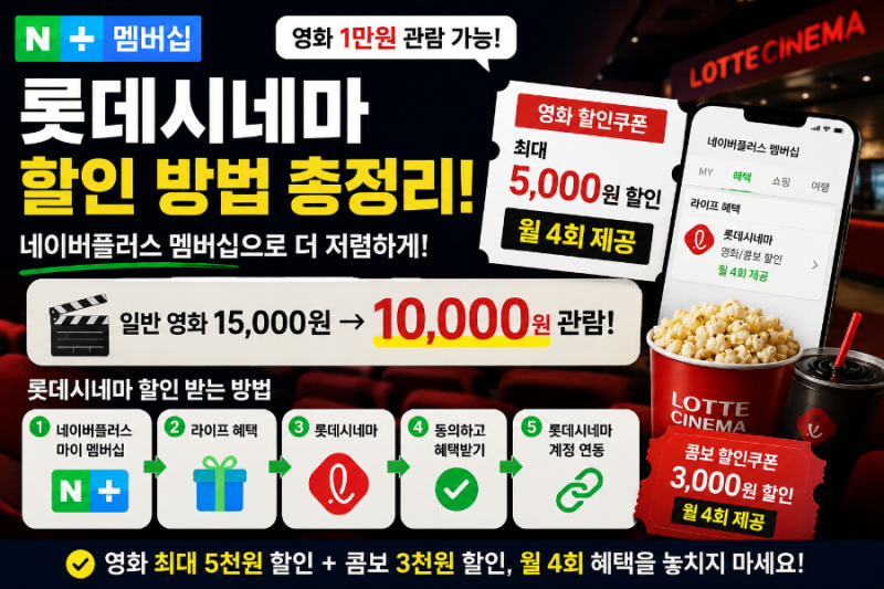 롯데시네마 할인 방법 총정리｜네이버플러스 멤버십으로 영화 1만원에 보는 방법!