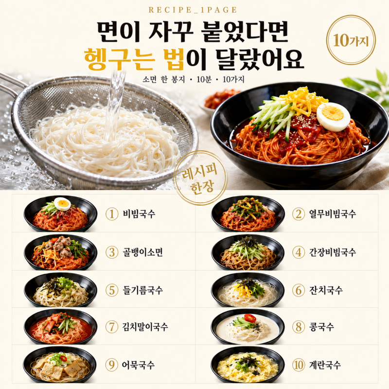 소면 한 봉지 있다면 — 10분 점심 국수 10가지