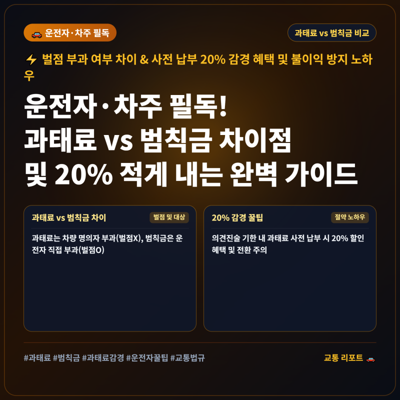 운전자·차주 필독! 과태료 vs 범칙금 차이점 및 20% 적게 내는 완벽 가이드