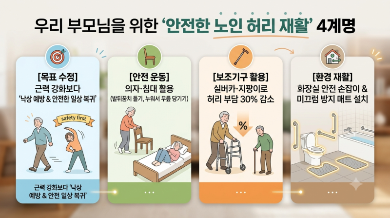 젊은 사람처럼 하면 큰일 납니다! 안전성을 최우선으로 하는 '노인 허리 재활' 핵심 4가지