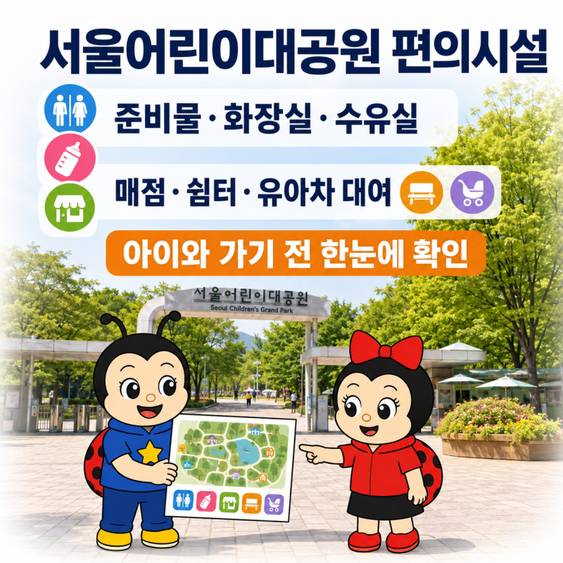 서울어린이대공원 편의시설, 준비물·화장실·수유실·매점·쉼터