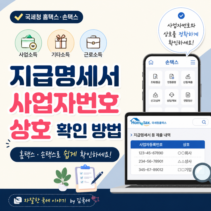 사업소득 기타소득 근로소득 지급명세서 사업자번호 상호 확인 방법