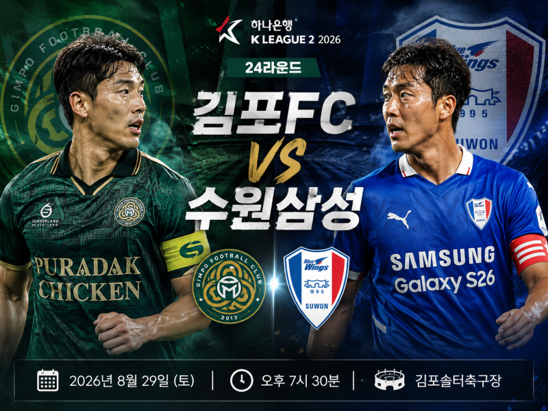 K리그2 프리뷰｜8월29일 김포FC vs 수원삼성 경기분석 및 승부예측 예상스코어 일정