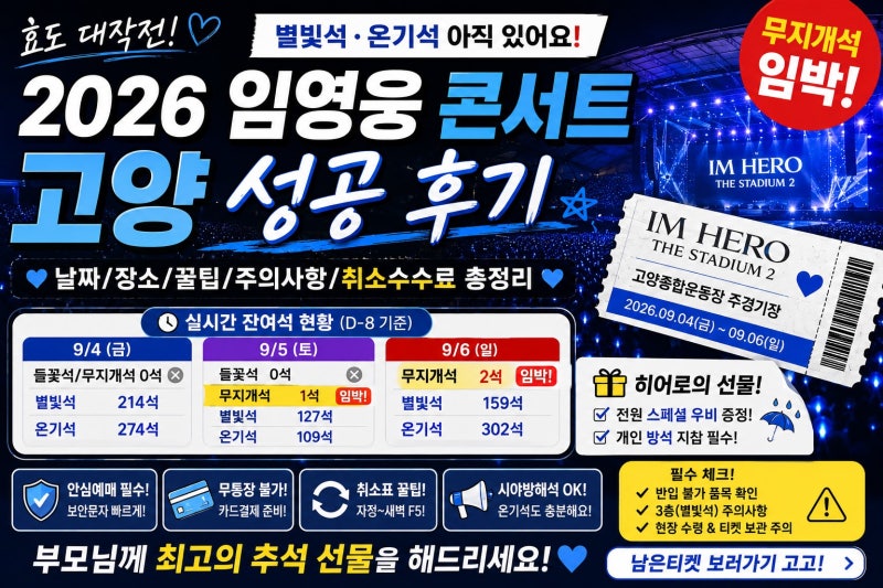 D-8 임영웅 2026 고양 콘서트, 취소표 줍줍 성공? 무지개석임박!(막판 취켓팅 후기)