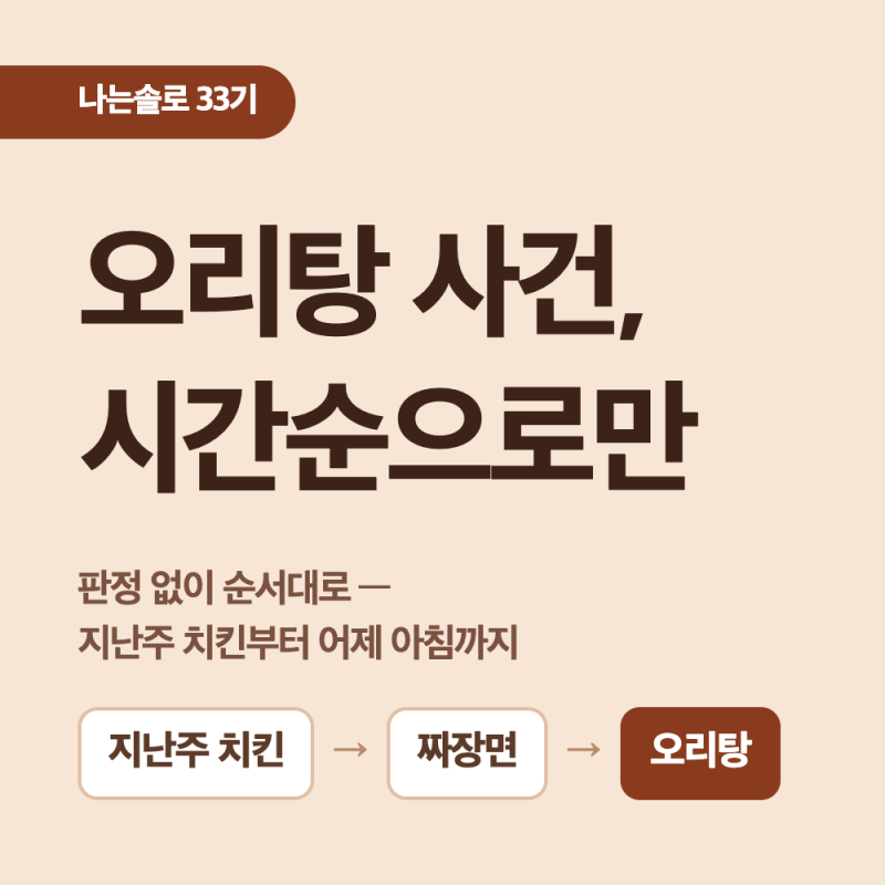 나는솔로 33기 오리탕 사건 정리 — '식탐' 얘기는 지난주 치킨부터였어요
